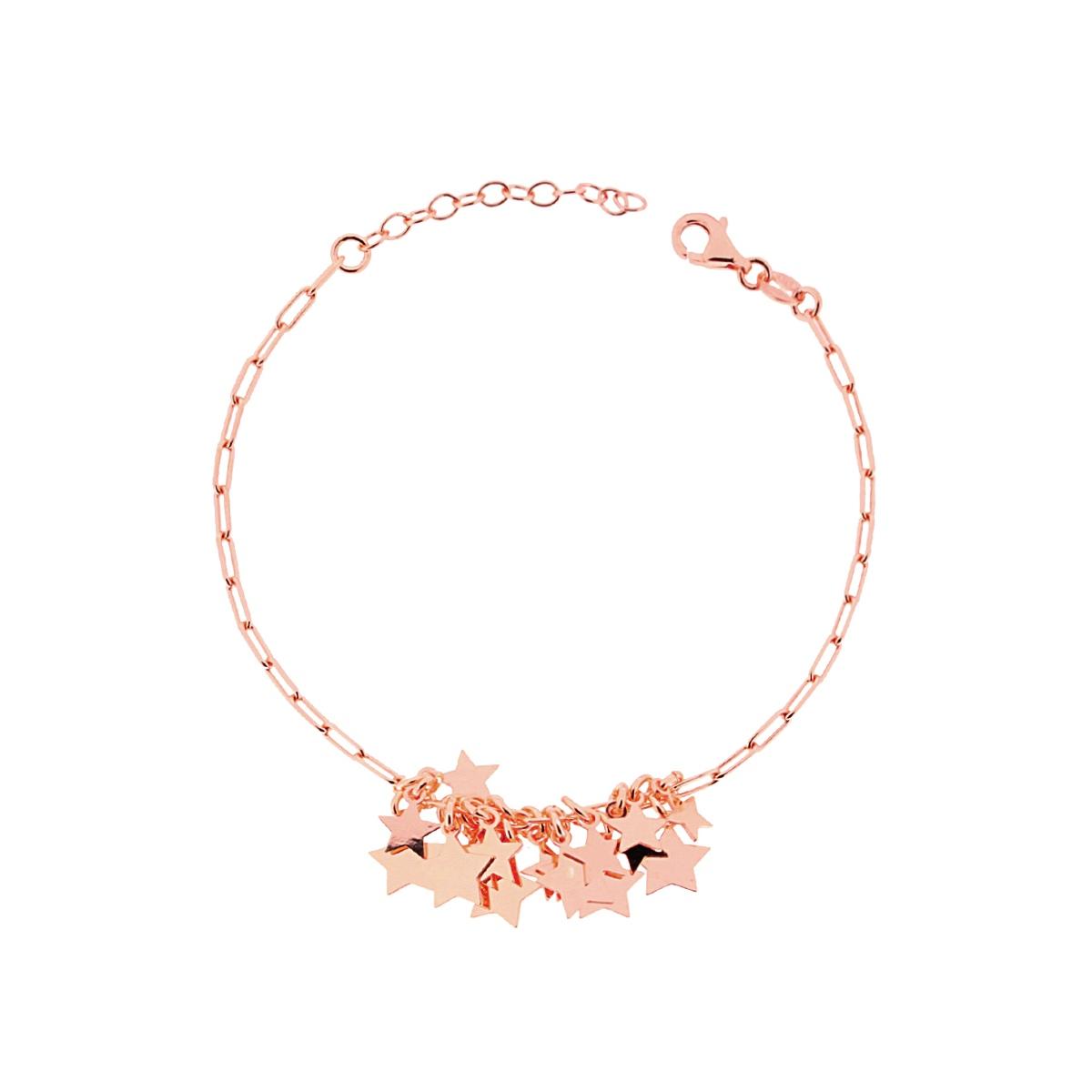 Bracciale Catena Veneziana allungata con Stelle plain pendenti in ARGENTO 925 Galvanica Rosa