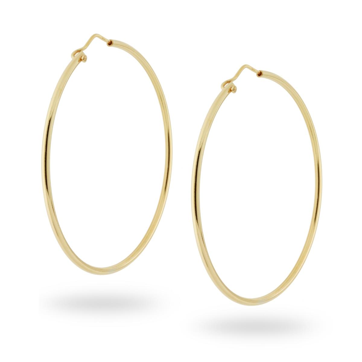 Orecchini a Cerchio Liscio 62 mm con canna mm 2 in ARGENTO 925 Galvanica Oro