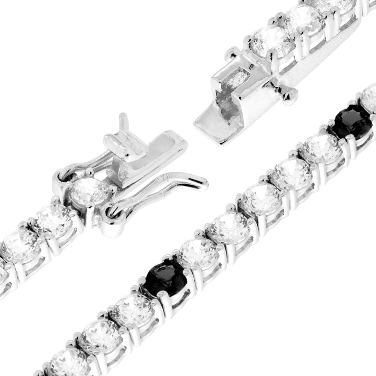 Bracciale Tennis Griffe cm 18 con Zirconi mm 3 Bianchi e Neri alternati in ARGENTO 925 Galvanica Rodio