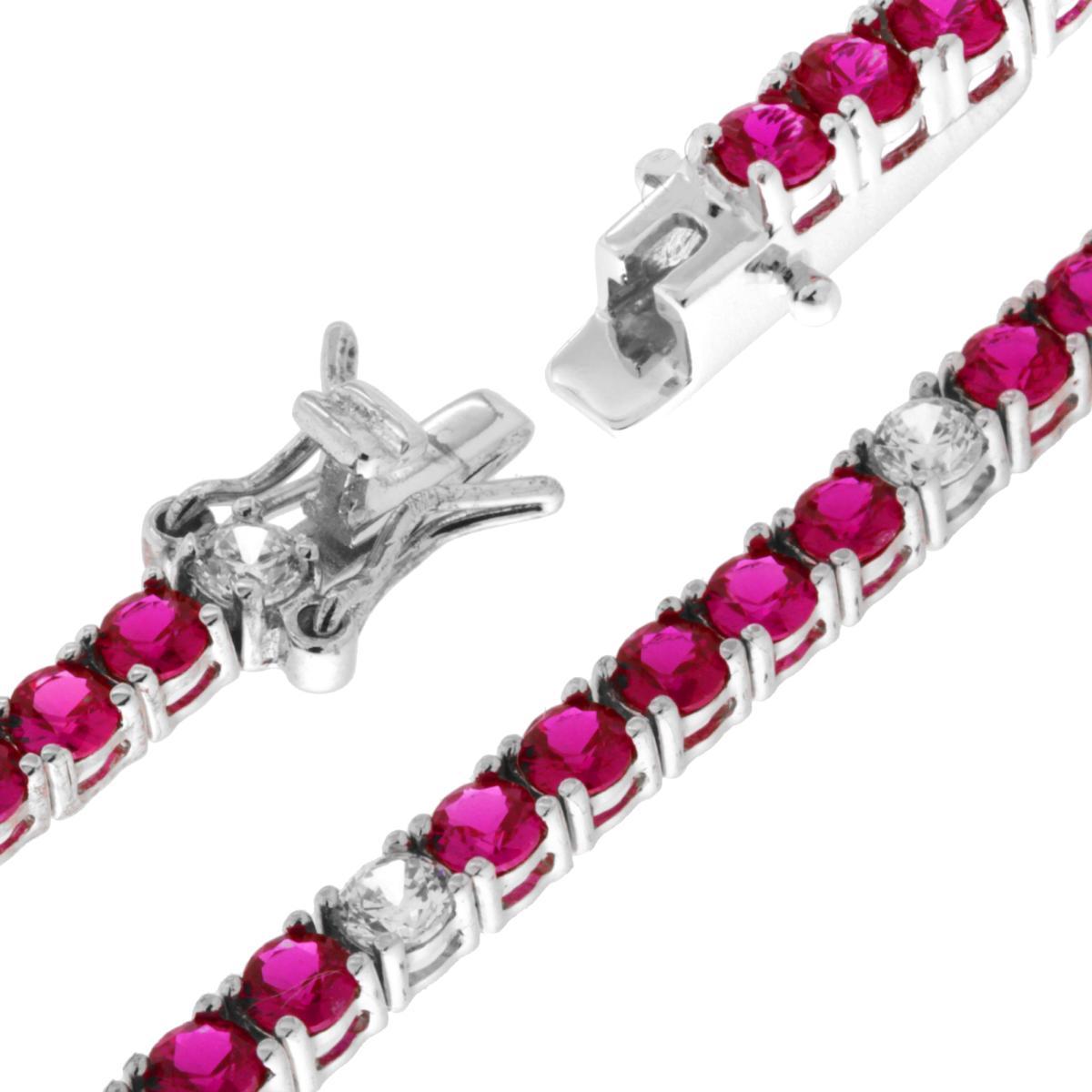 Bracciale Tennis Griffe cm 18 con Zirconi mm 3 Rosso Rubino e Bianco alternati in ARGENTO 925 Galvanica Rodio
