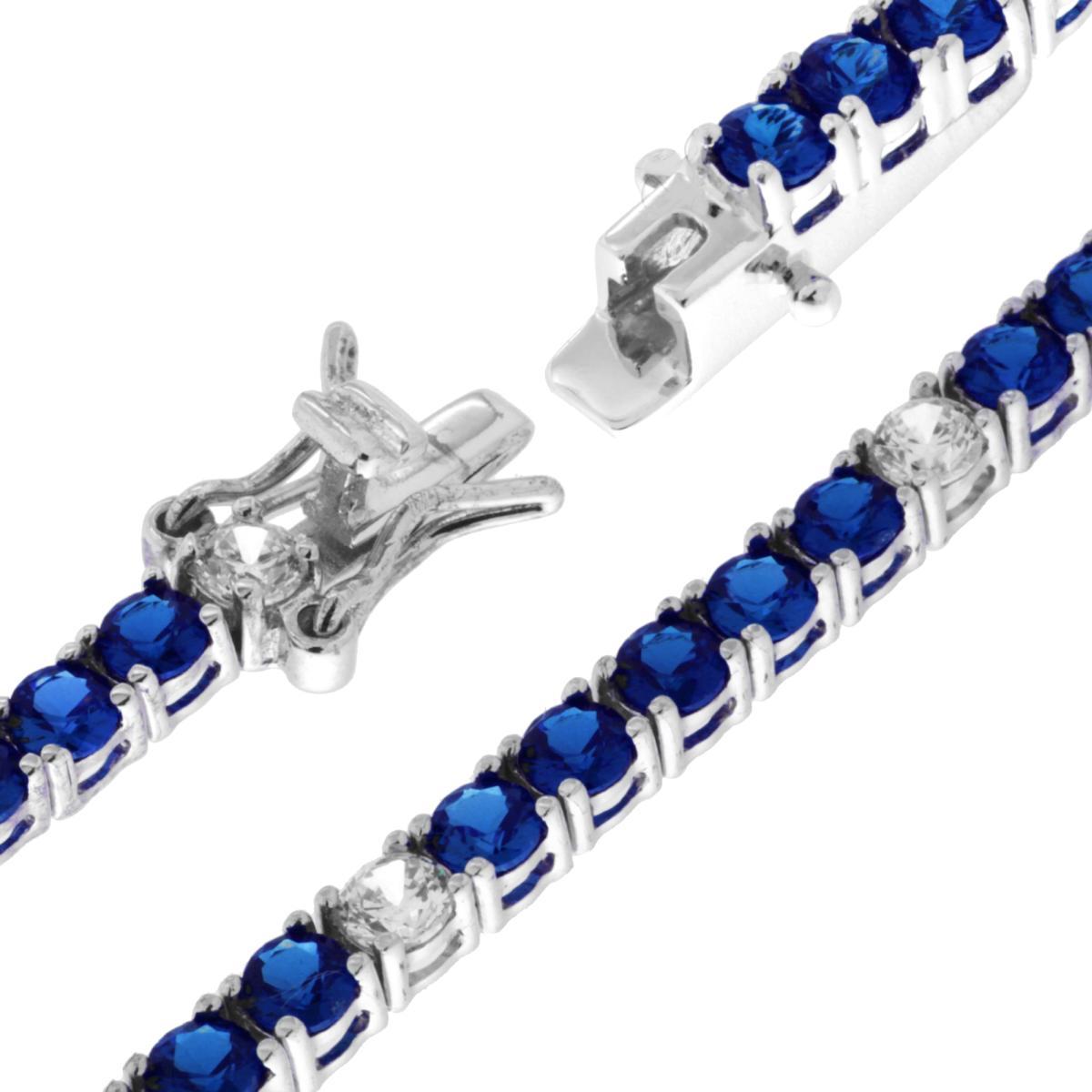 Bracciale Tennis Griffe cm 18 con Zirconi mm 3 Blu Zaffiro e Bianco alternati in ARGENTO 925 Galvanica Rodio