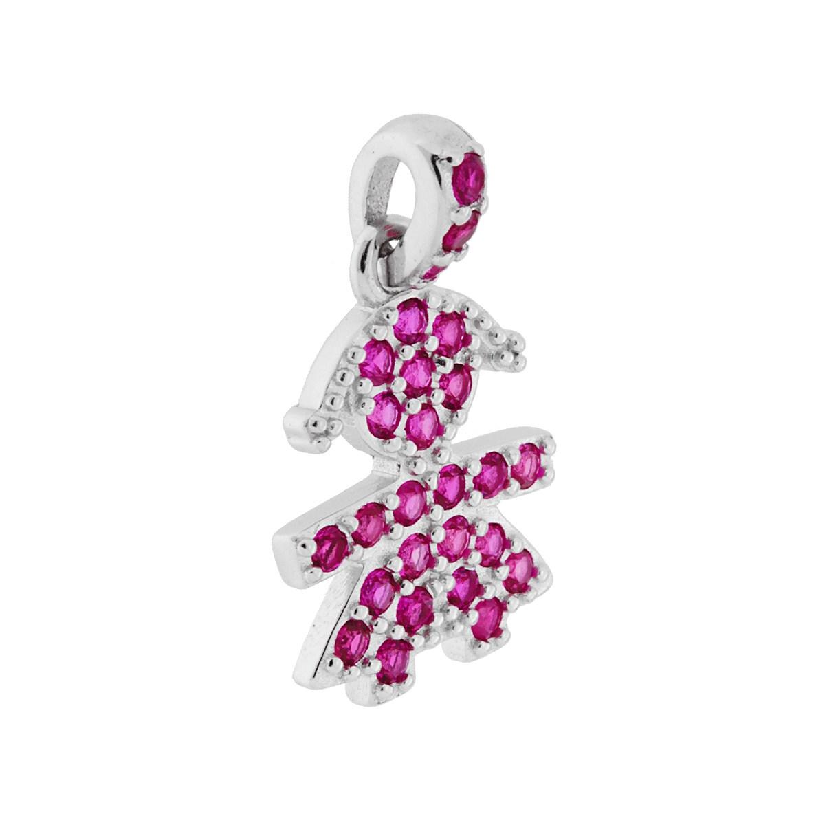 Ciondolo Bimba con Zirconi Rosso Rubino in ARGENTO 925 Galvanica Rodio