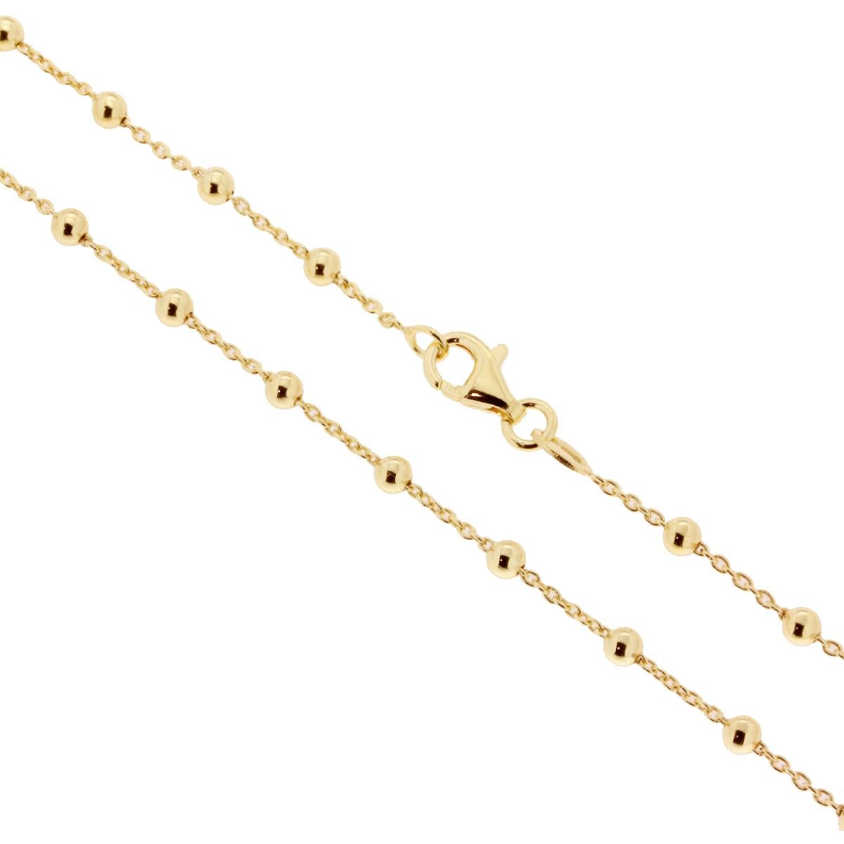 Catena Forzatina 035 sezione mm 1.2 alternata a palline lisce mm 3 lunghezza cm 90 in ARGENTO 925 Galvanica Oro