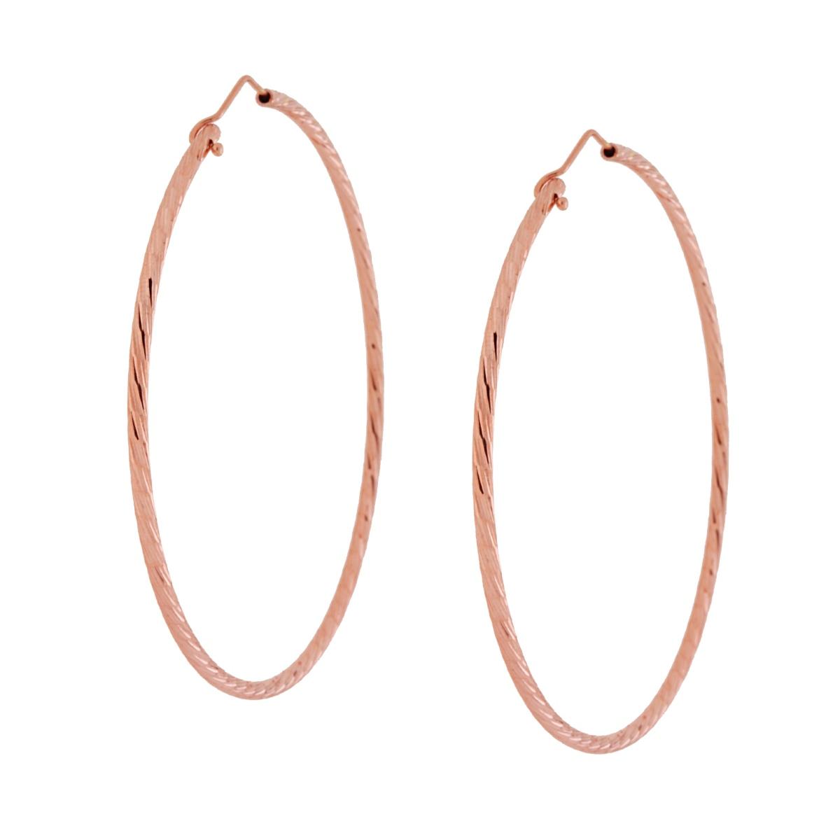 Orecchini a Cerchio mm 65 con canna Diamantata a Spirale mm 2 in ARGENTO 925 Galvanica Rosa