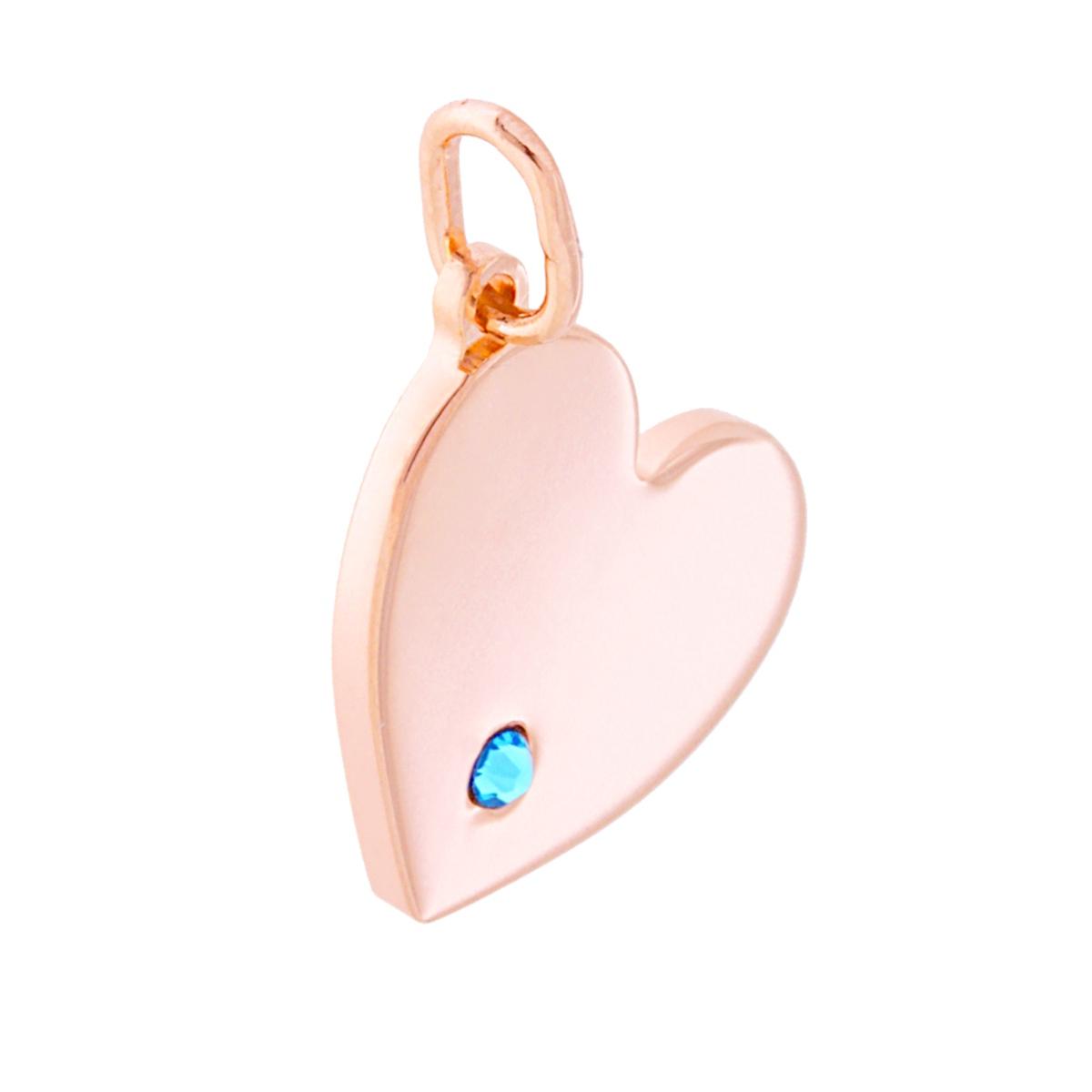 Ciondolo Cuore Plain con Zircone Azzurro in ARGENTO 925 Galvanica Rosa