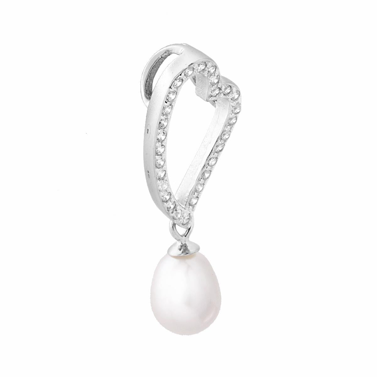 Ciondolo Cuore con Perla di fiume e Zirconi Bianchi in ARGENTO 925 Galvanica Rodio