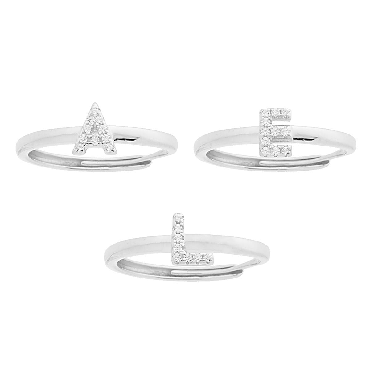 Anello Lettera con Cubic Zirconia Bianchi in ARGENTO 925 Galvanica Rodio