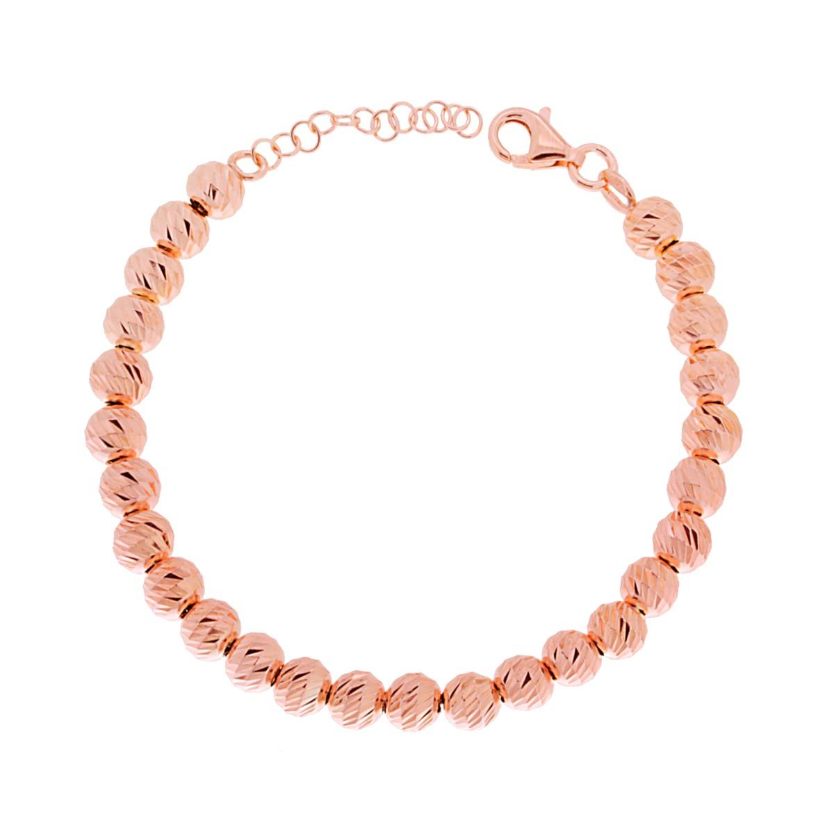 Bracciale Catena con Palline Diamantate mm 6 in ARGENTO 925 Galvanica Rosa