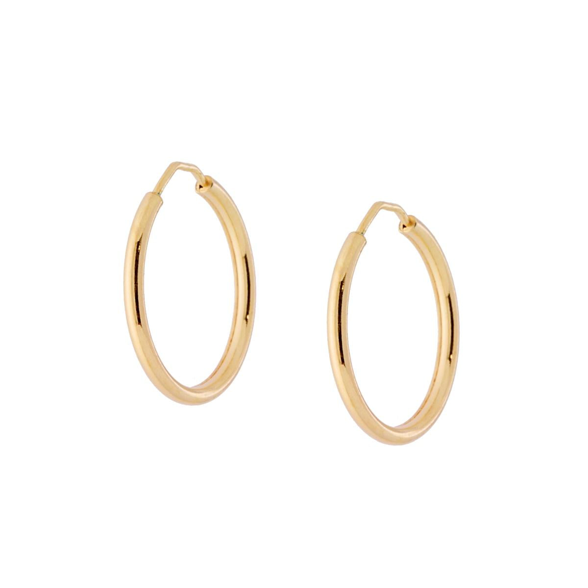 Orecchini a Cerchio Liscio mm 20 sezione canna mm 1.7 in ARGENTO 925 Galvanica Oro