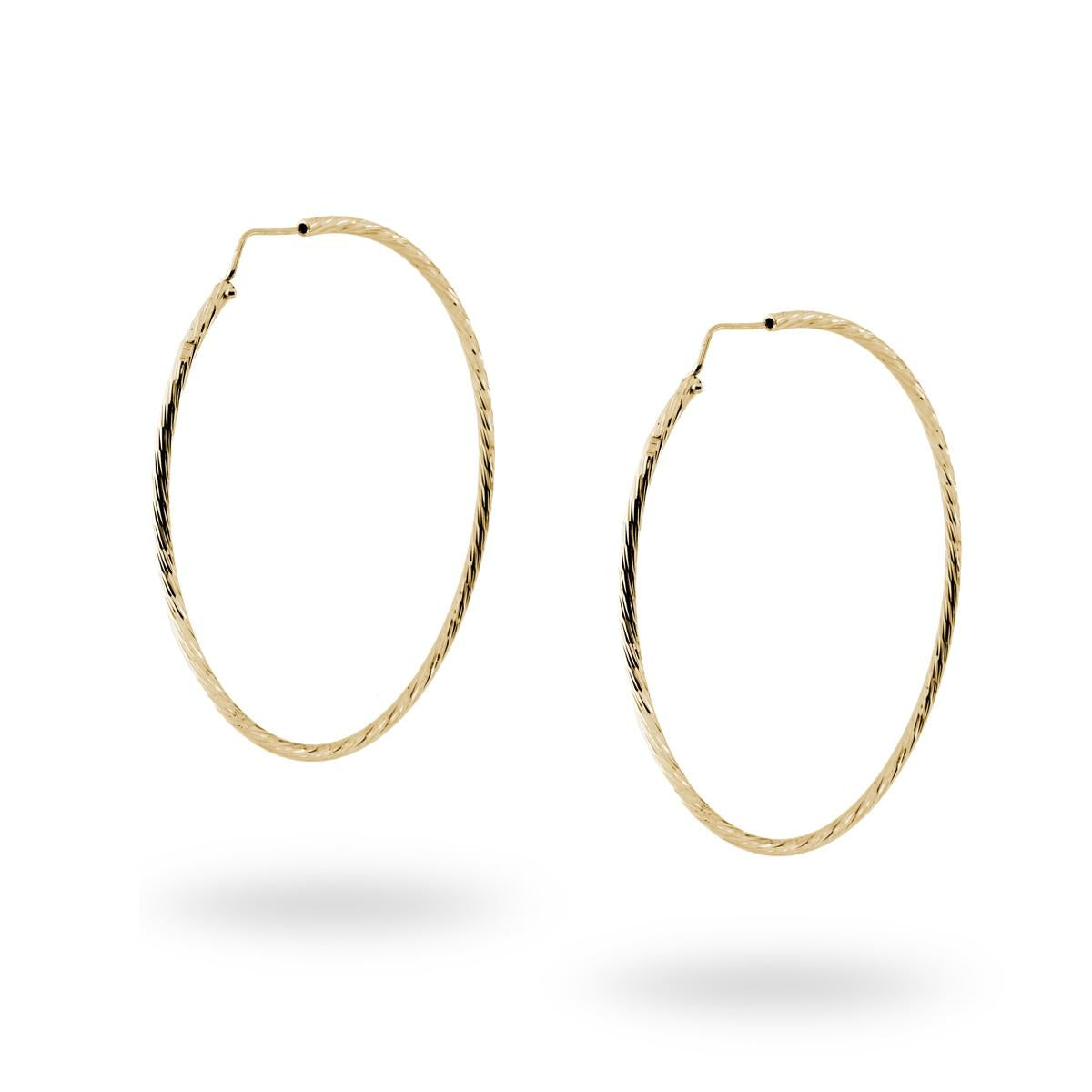 Orecchini a Cerchio Diamantato mm 48 con canna mm 2 in ARGENTO 925 Galvanica Oro