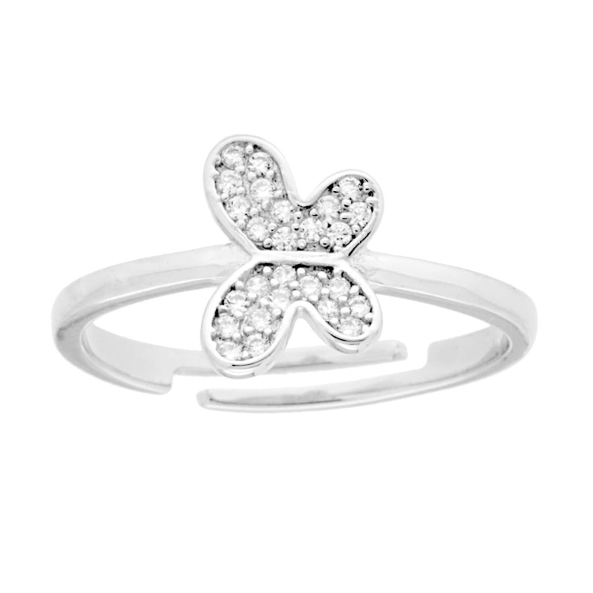 Anello Farfalla con Cubic Zirconia Bianchi in ARGENTO 925 Galvanica Rodio