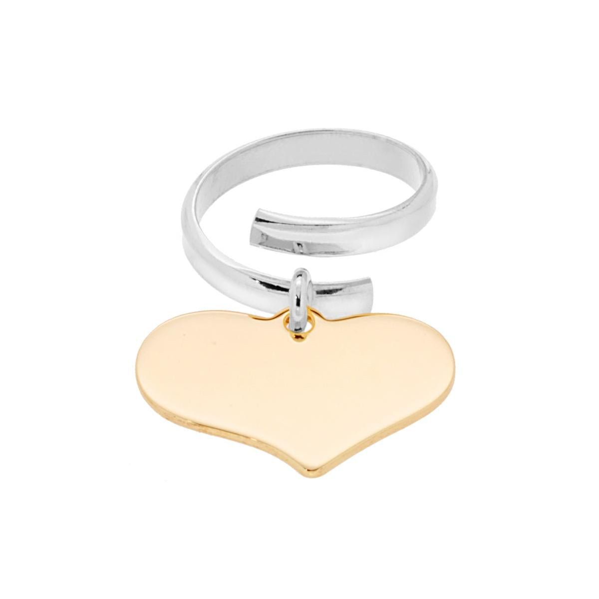Anello con Cuore pendente plain mm 24 Galvanica Oro in ARGENTO 925 Galvanica Rodio