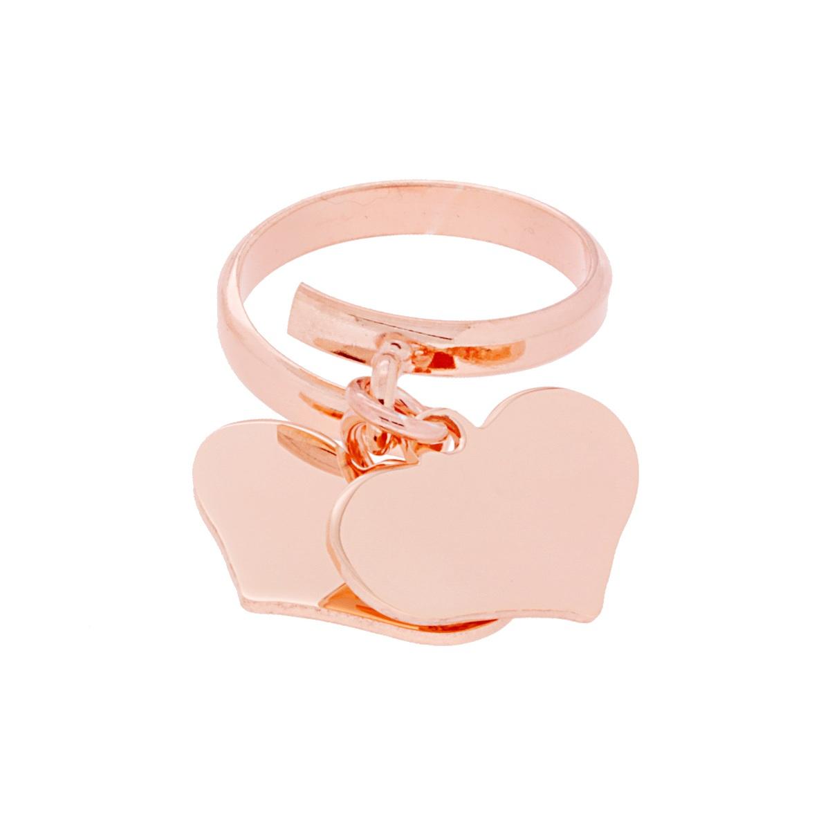 Anello Amore Love con due Cuori pendenti plain mm 18 in ARGENTO 925 Galvanica Rosa