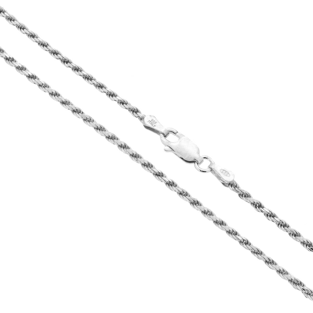 Catena Corda Diamantata 040 sezione mm 1.9 lunghezza cm 100 in ARGENTO 925 Galvanica Rodio