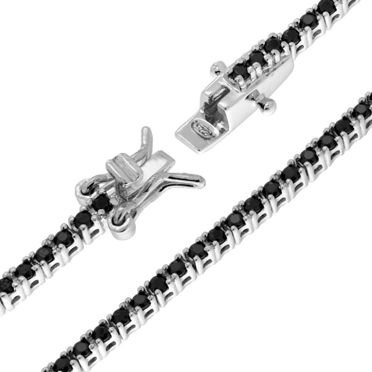 Bracciale Tennis Griffe cm 21 con Zirconi mm 1,5 Neri in ARGENTO 925 Galvanica Rodio