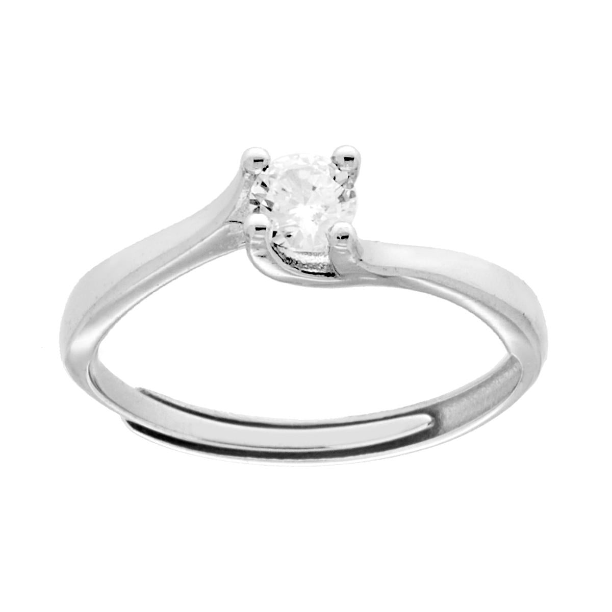 Anello Solitario a Griffe con Zircone Bianco mm 4 in ARGENTO 925 Galvanica Rodio