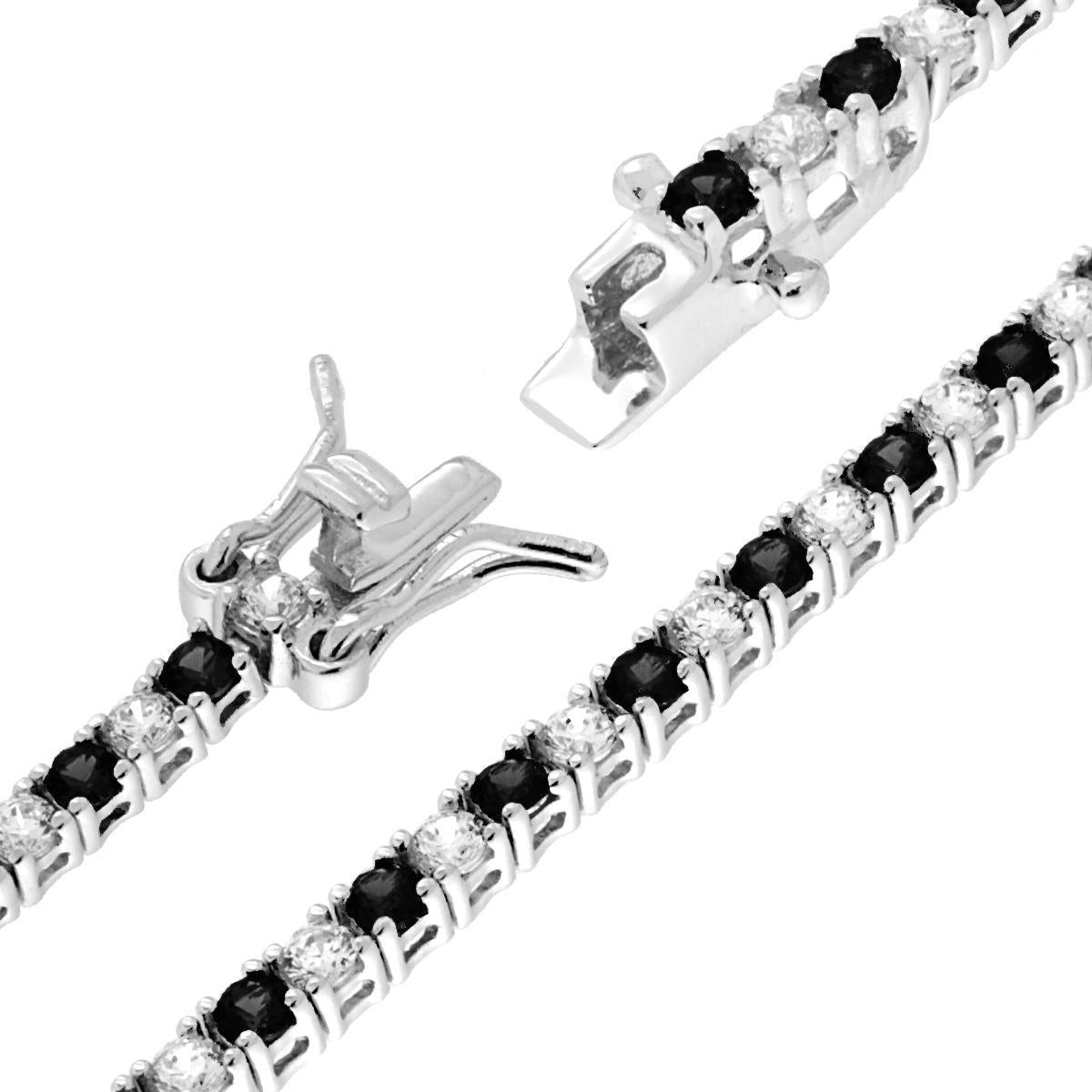 Bracciale Tennis Griffe cm 21 con Zirconi mm 2 Bianchi e Neri alternati in ARGENTO 925 Galvanica Rodio