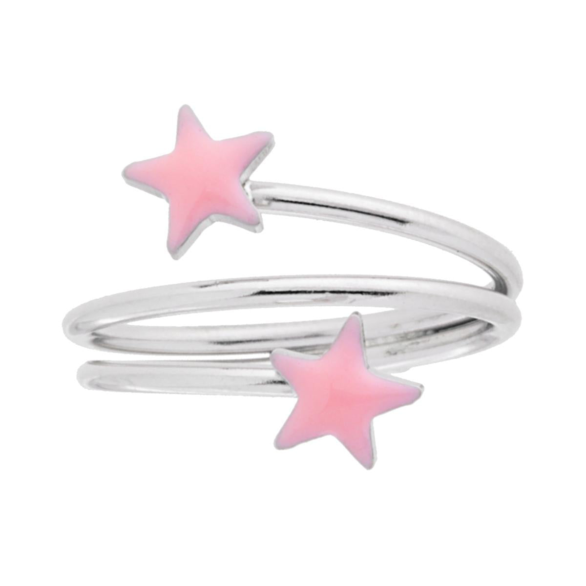 Anello filo con Stelle Smalto Rosa in ARGENTO 925 Galvanica Rodio