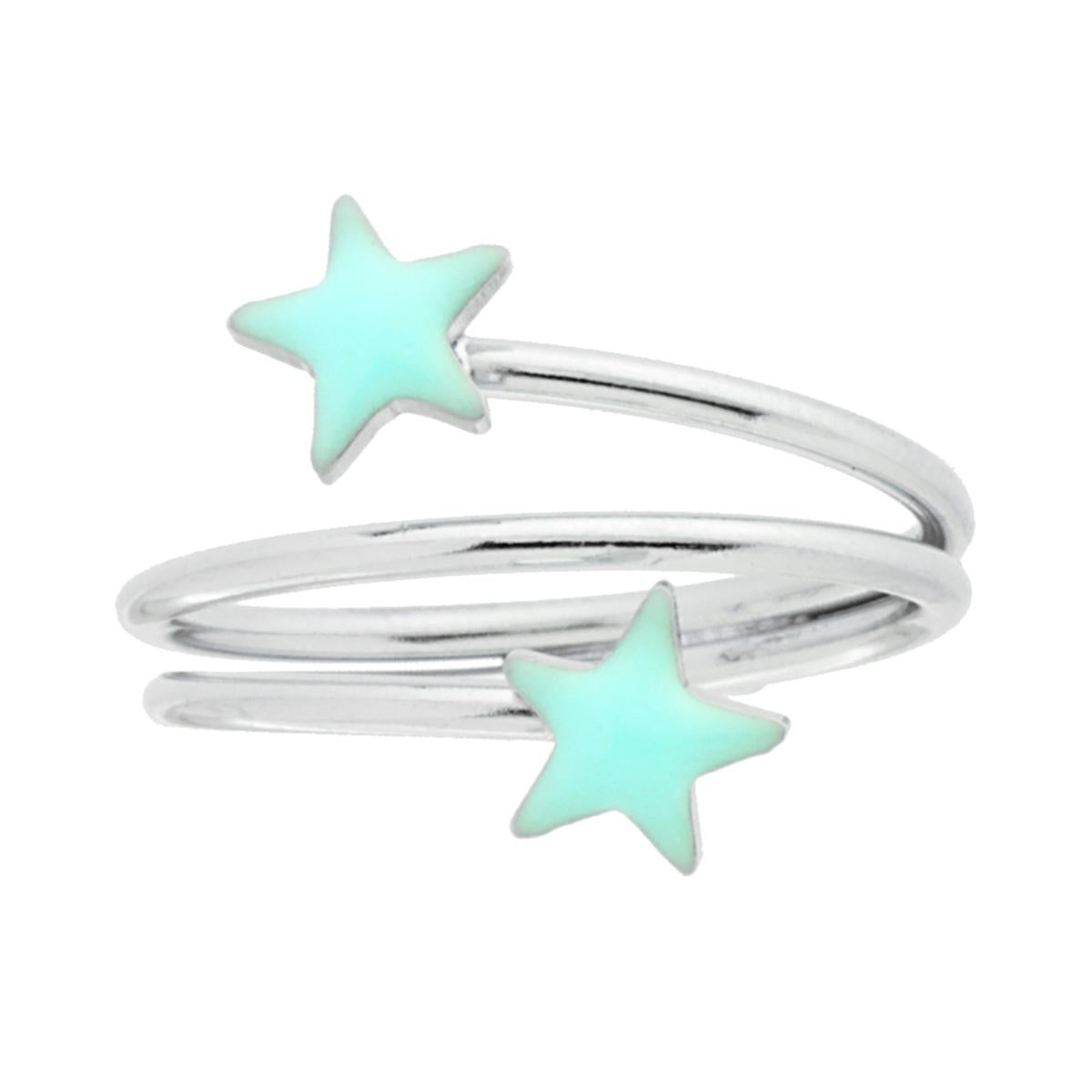 Anello filo con Stelle Smalto Verde acqua in ARGENTO 925 Galvanica Rodio