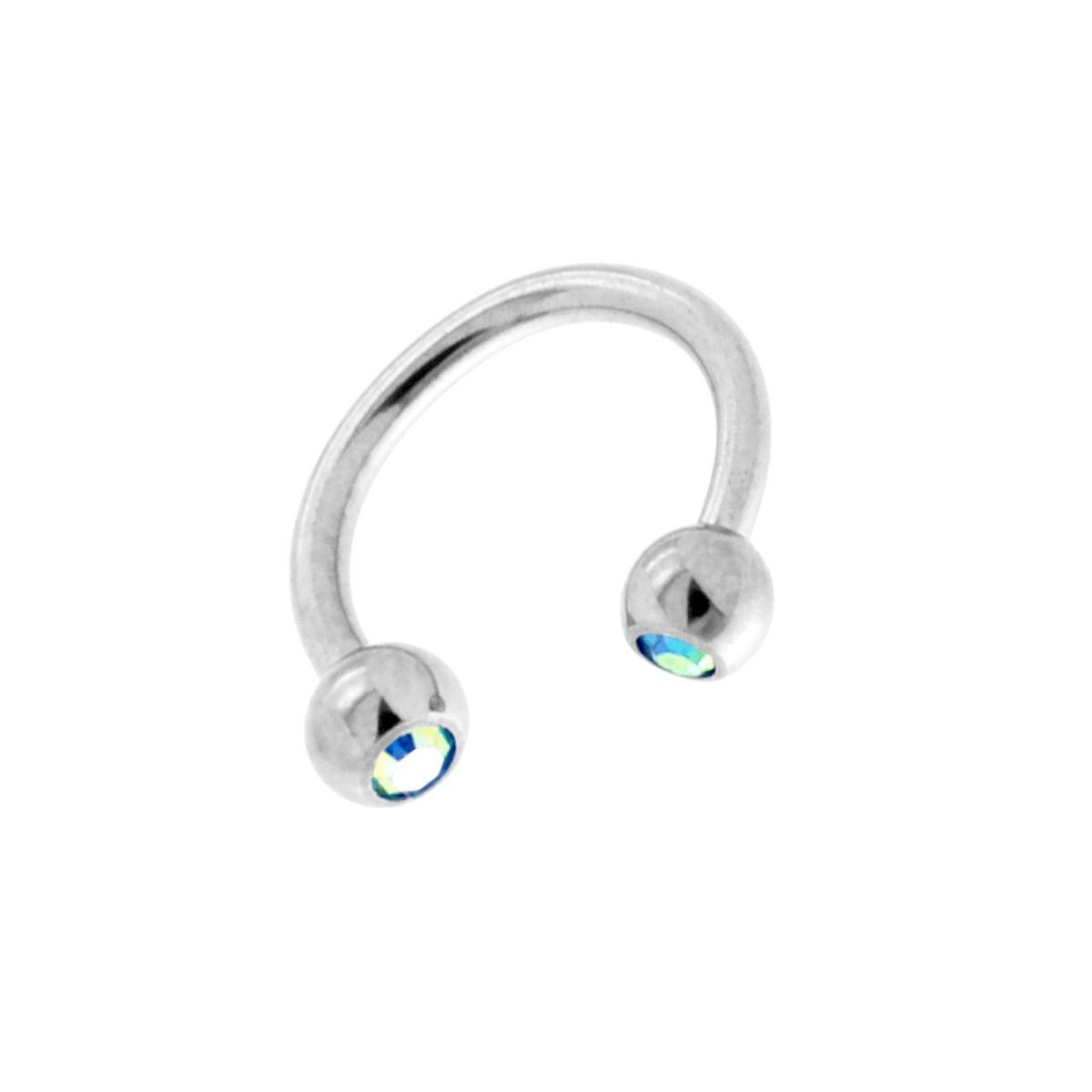 Body Piercing Circular Barbell mm 10 con Palline in mm 3 con Crystal Azzurro Aurora Boreale in ACCIAIO Chirurgico