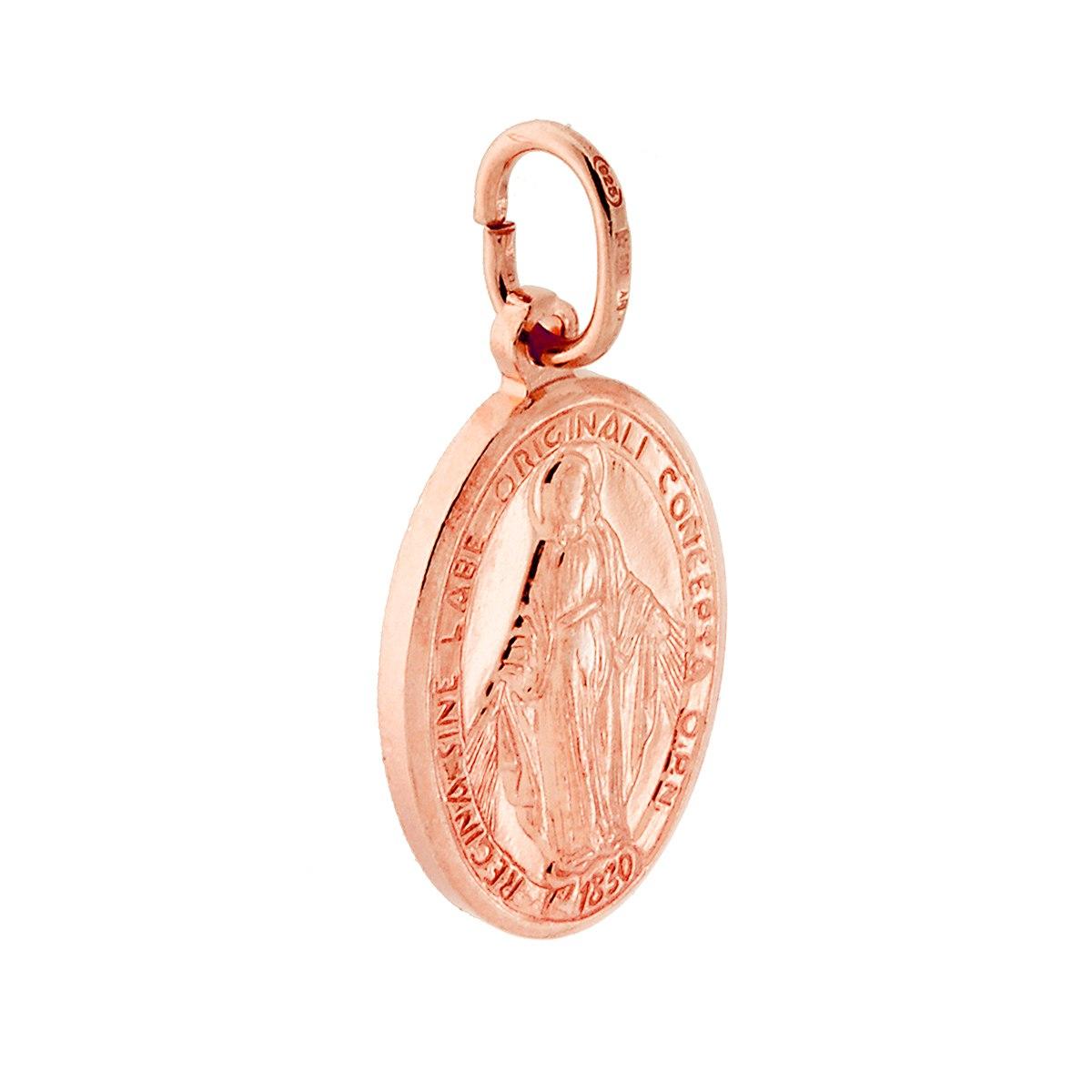 Ciondolo Medaglia Ovale mm 22 Madonna Miracolosa in ARGENTO 925 Galvanica Rosa