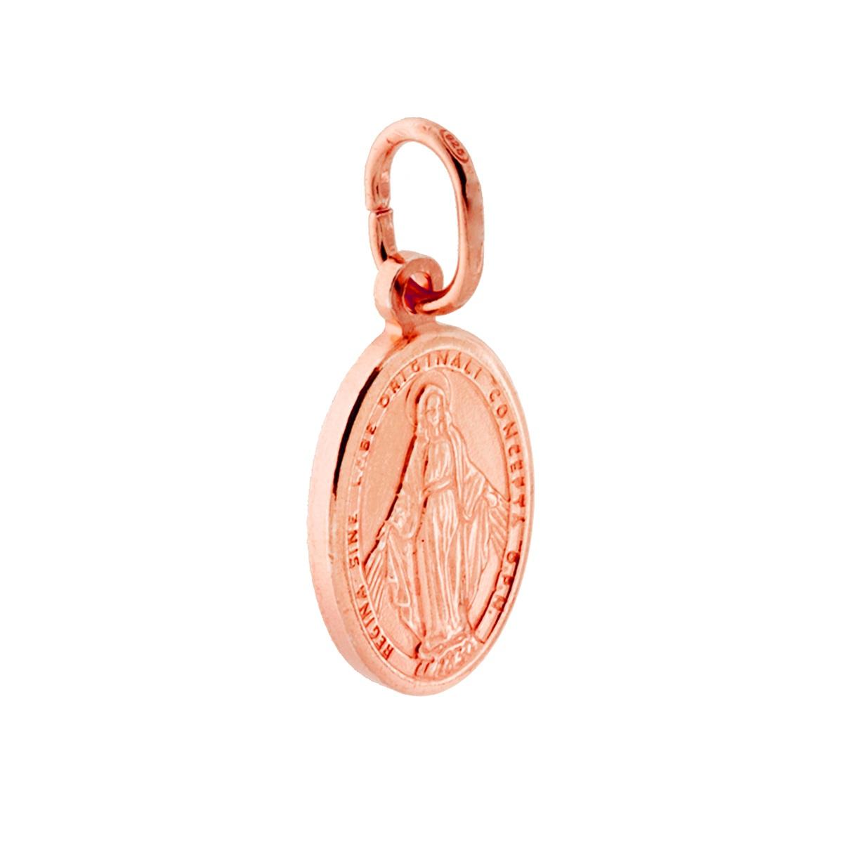 Ciondolo Medaglia Ovale mm 18 Madonna Miracolosa in ARGENTO 925 Galvanica Rosa