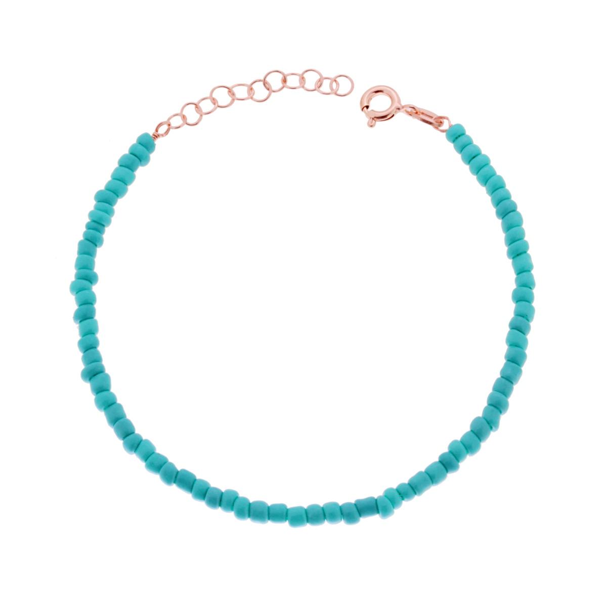 Bracciale con Perline Azzurro in ARGENTO 925 Galvanica Rosa