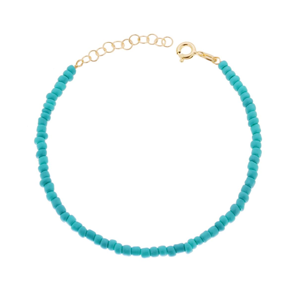Bracciale con Perline Azzurro in ARGENTO 925 Galvanica Oro