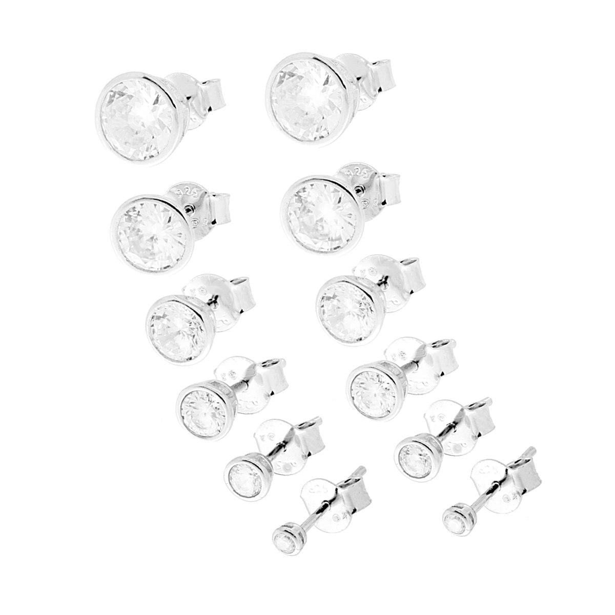 Orecchini Punto Luce Tondo incassato a cipollina mm 2/3/4/5/6/7 con Zircone Bianco in ARGENTO 925 Galvanica Rodio