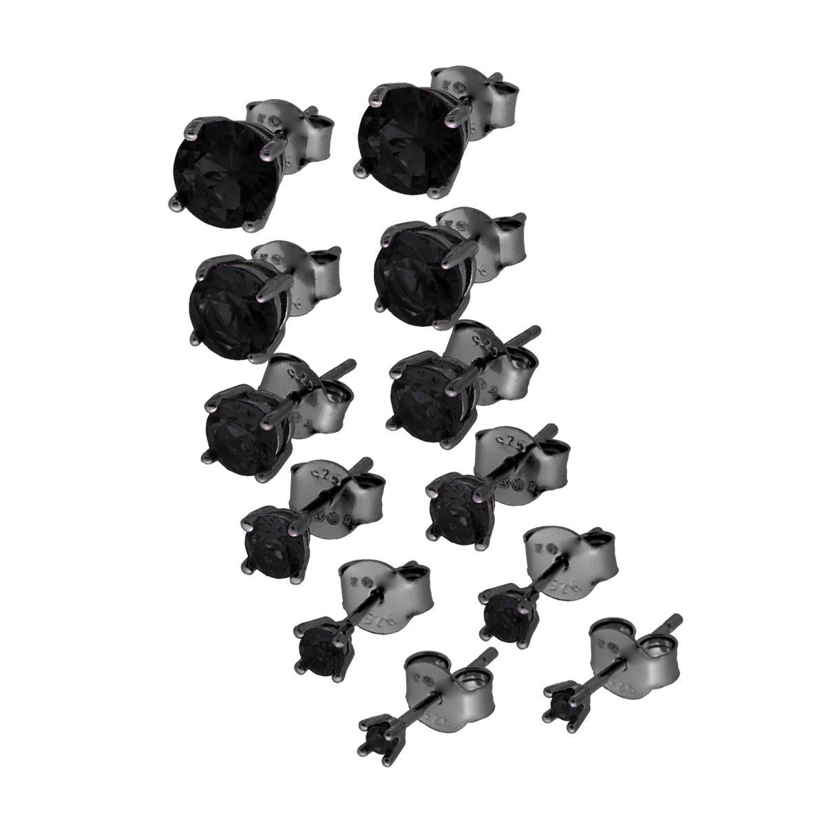 Orecchini Punto Luce Tondo mm 2/3/4/5/6/7 con Zircone Nero in ARGENTO 925 Galvanica Rutenio