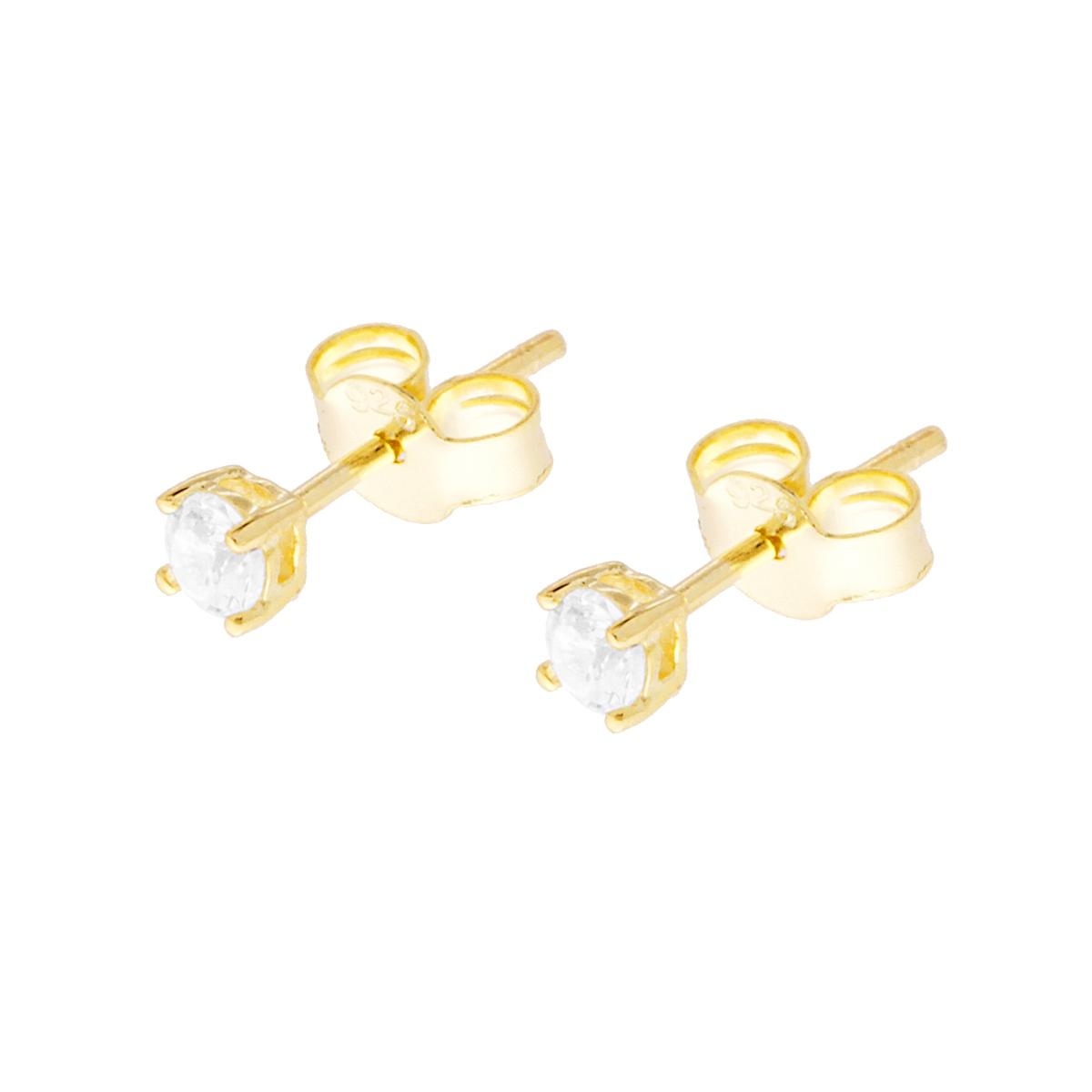 Orecchini Punto Luce Tondo con Zircone Bianco mm 3 in ARGENTO 925 Galvanica Oro