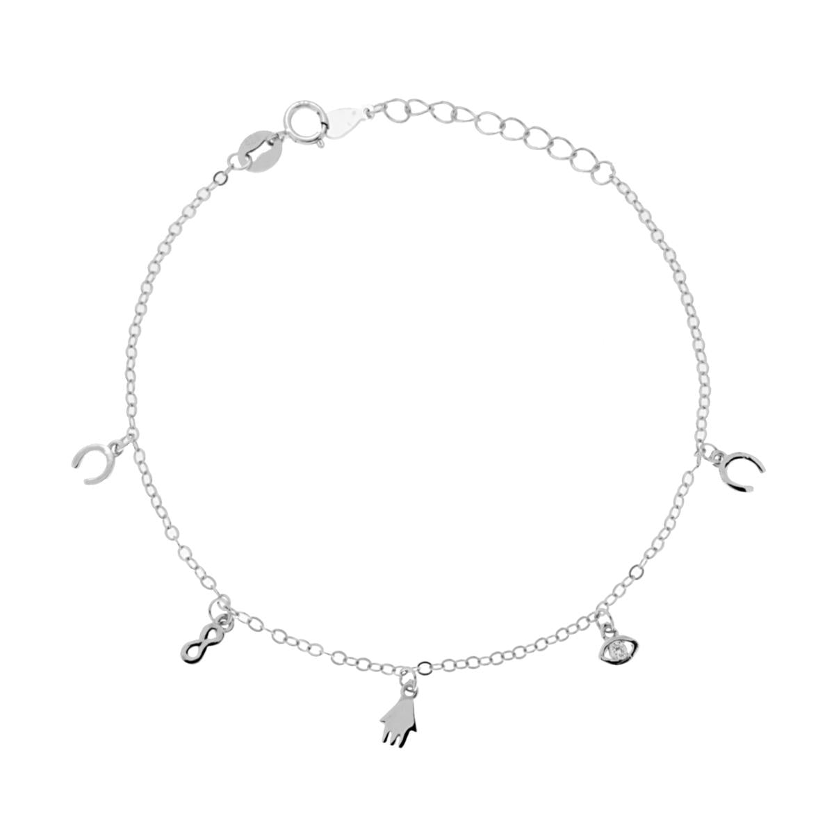 Bracciale Catena Forzatina Diamantata con Charms plain pendenti e Zirconi Bianchi cm 17+3 in ARGENTO 925 Galvanica Rodio