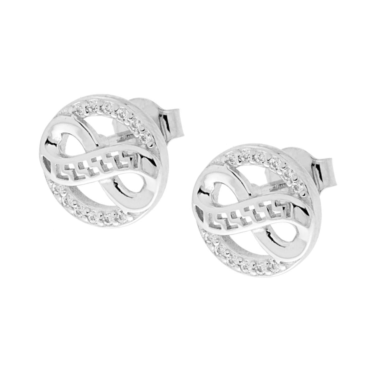 Orecchini Tondo con Infinito con Zirconi Bianchi in ARGENTO 925 Galvanica Rodio