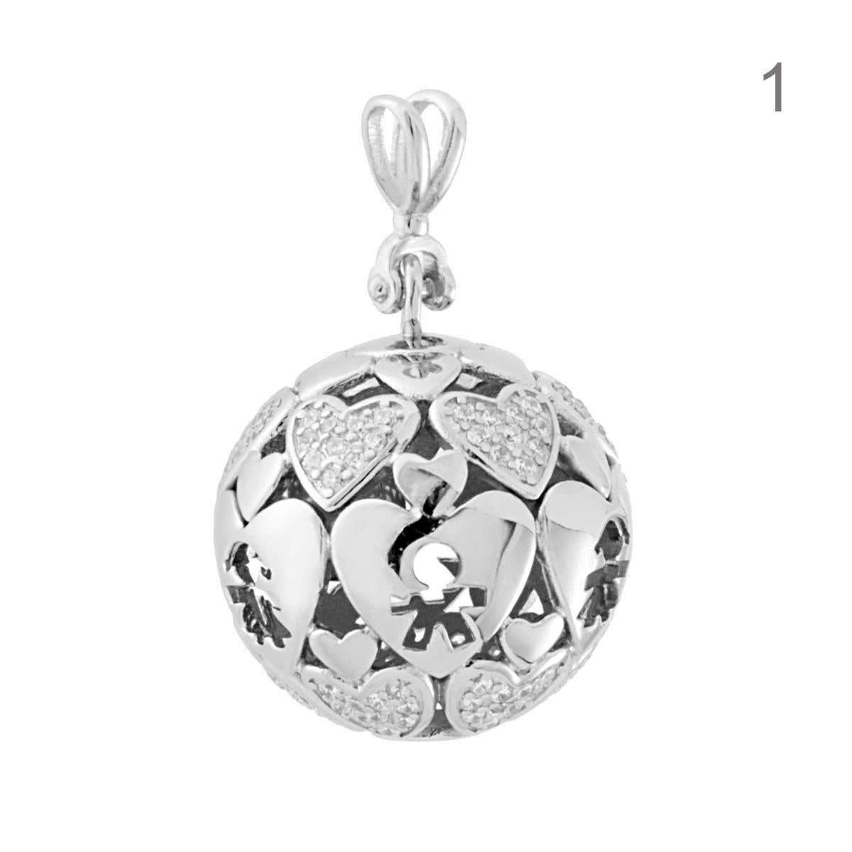 Ciondolo Chiama Angeli mm 18 Bimba Bimbo Cuori e Zirconi Bianchi in ARGENTO 925 Galvanica Rodio