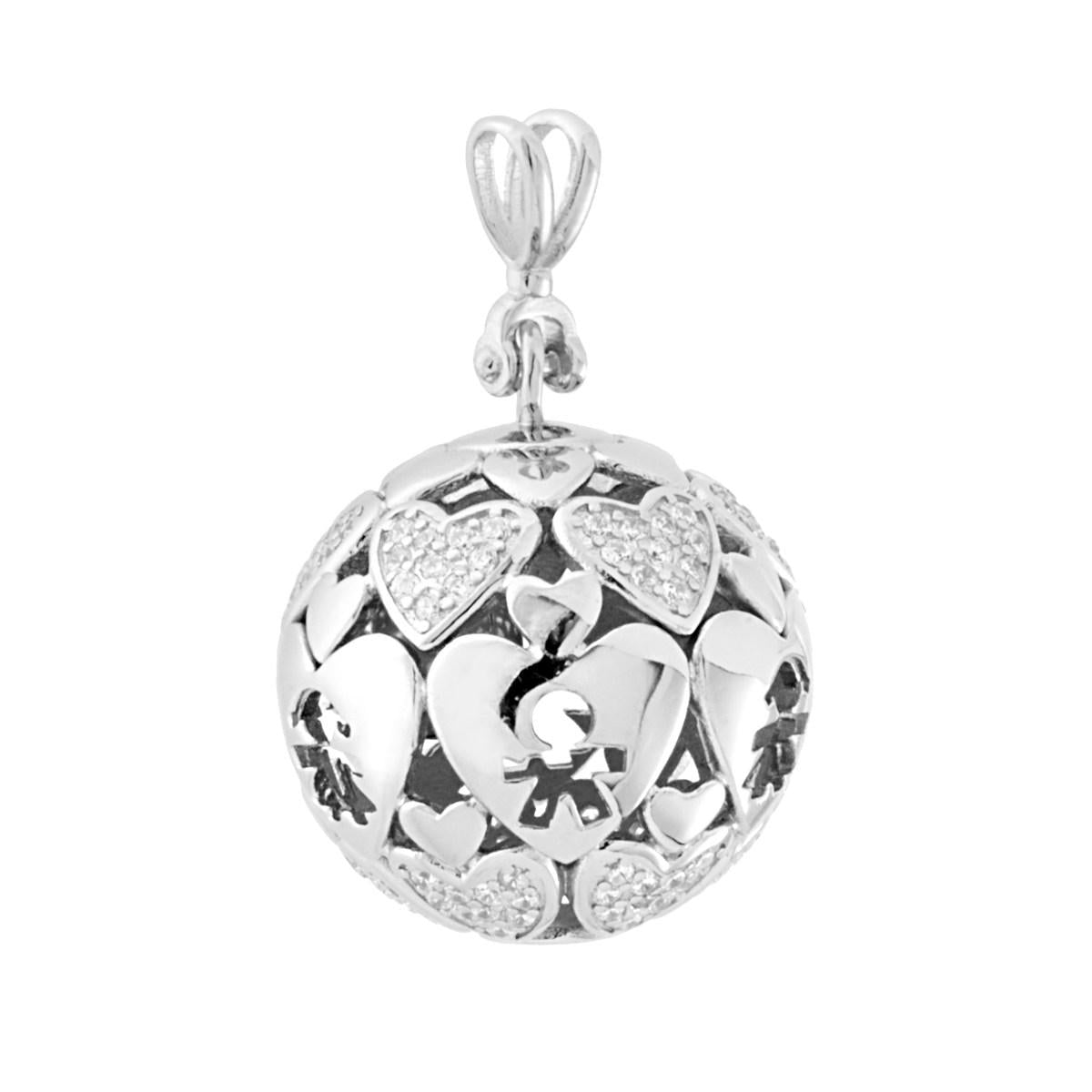 Ciondolo Chiama Angeli mm 18 Bimba Bimbo Cuori e Zirconi Bianchi in ARGENTO 925 Galvanica Rodio