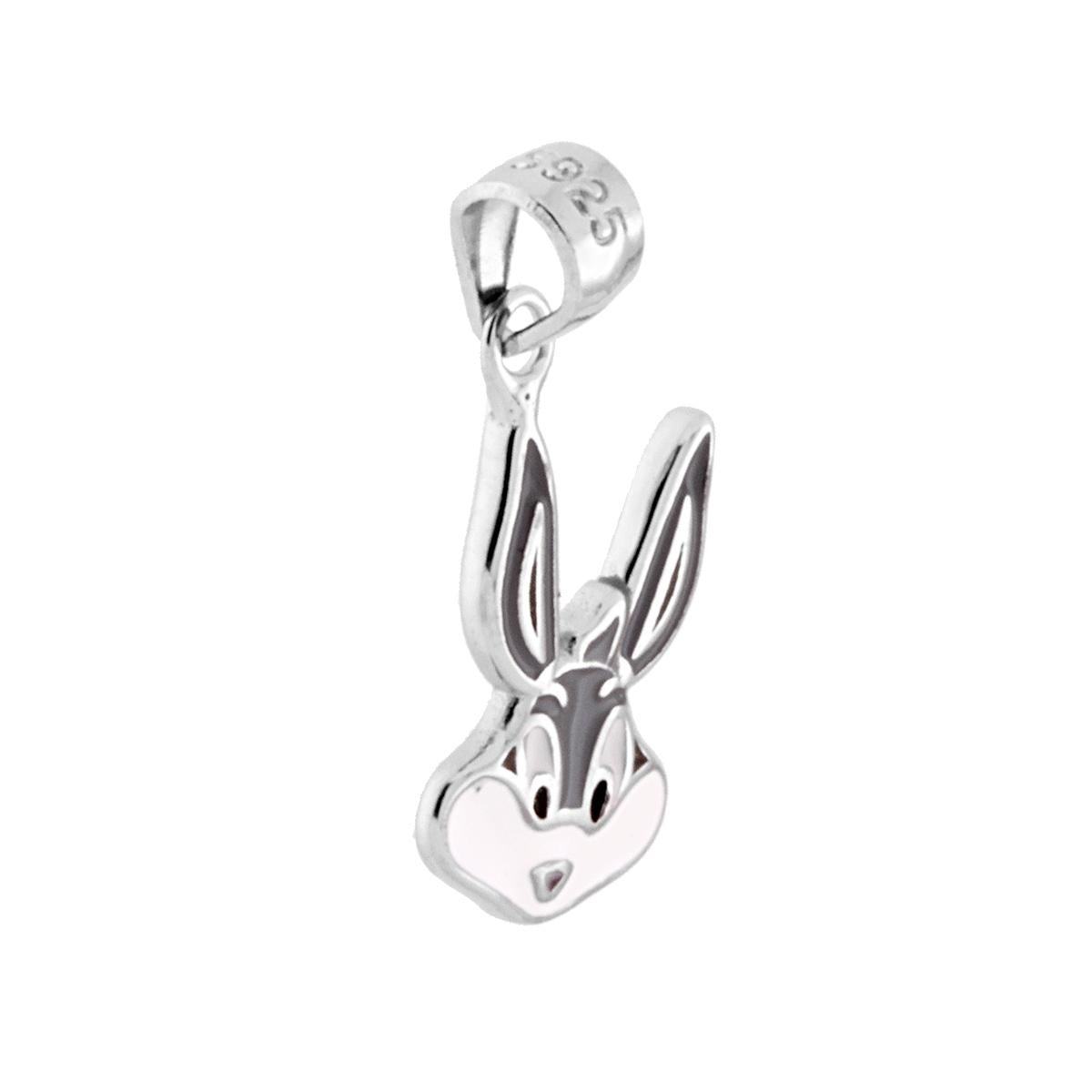 Ciondolo Coniglio Bunny con Smalto Bianco e Grigio in ARGENTO 925 Galvanica Rodio