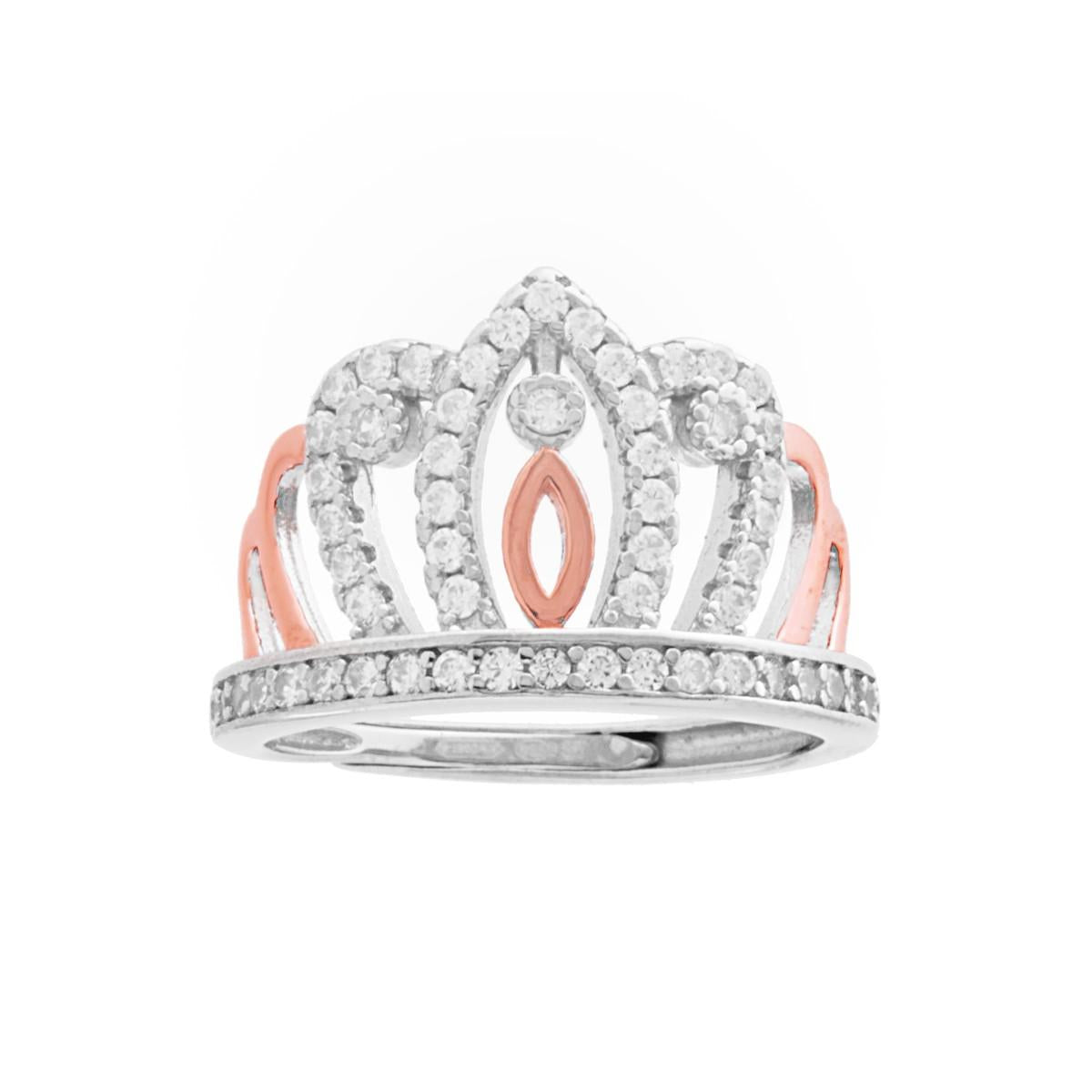 Anello Corona Diadema con Cubic Zirconia Bianchi in ARGENTO 925 Galvanica Rodio