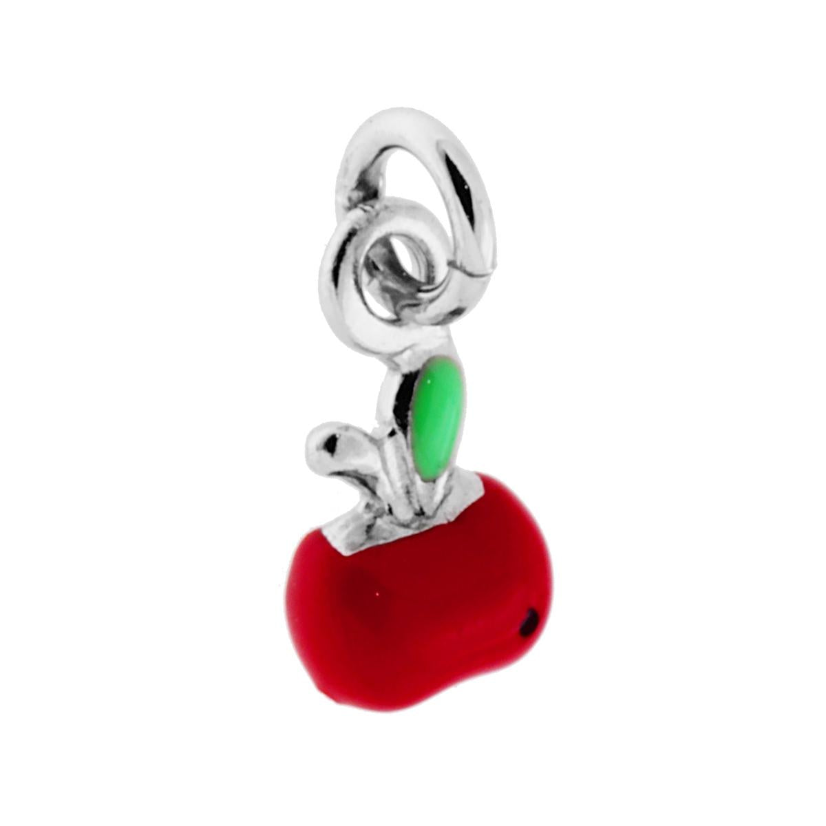 Ciondolo Mela Smalto Rosso in ARGENTO 925 Galvanica Rodio