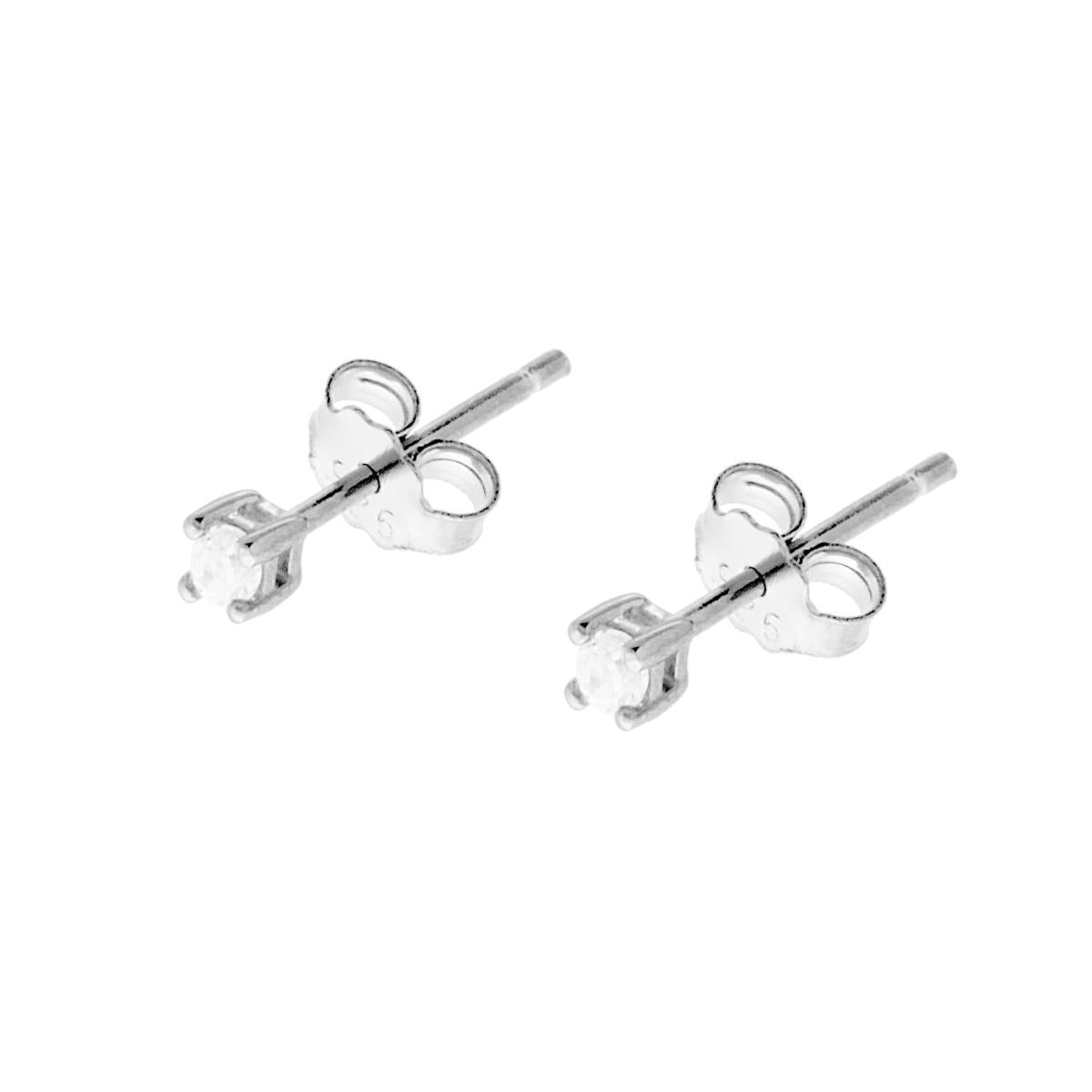 Orecchini Punto Luce Tondo con Zircone Bianco mm 2 in ARGENTO 925 Galvanica Rodio
