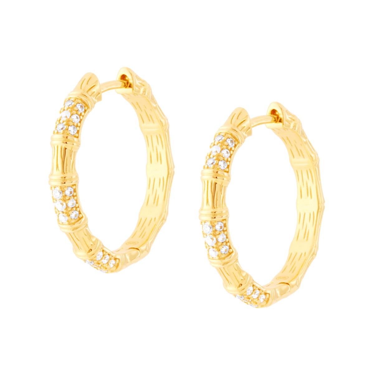 Orecchini Cerchio Ramo Bamboo con Zirconi Bianchi in ARGENTO 925 Galvanica Oro