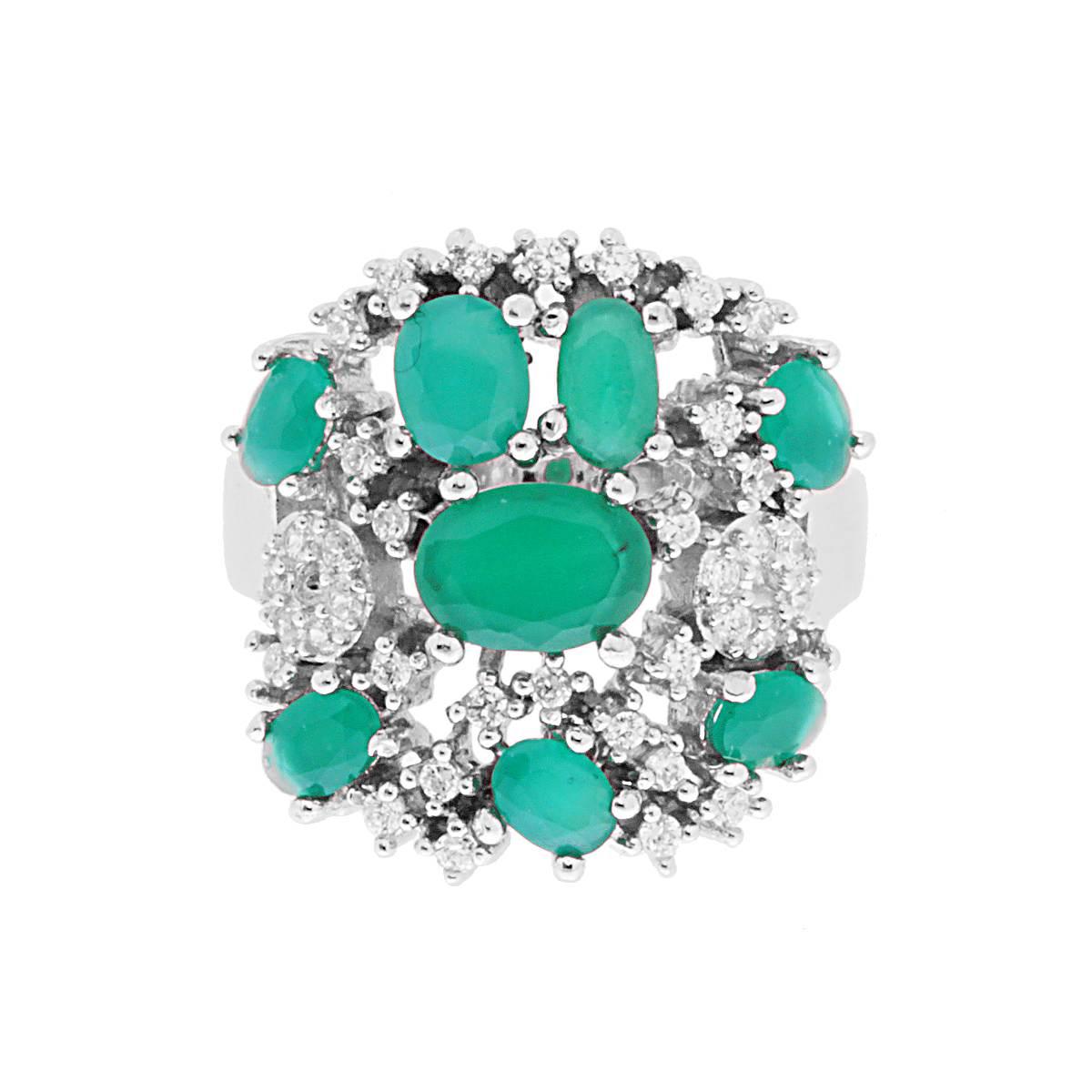 Anello con Pietre Naturali Tormalina Paraiba e Zirconi Bianchi in ARGENTO 925 Galvanica Rodio