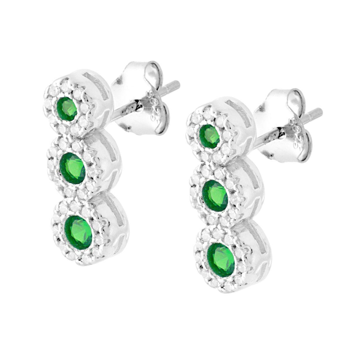 Orecchini Trilogy Verde Smeraldo contornato da Zirconi Bianchi in ARGENTO 925 Galvanica Rodio