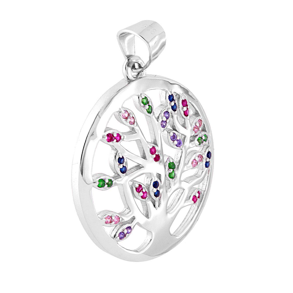 Ciondolo Albero della Vita con Zirconi Multicolor in ARGENTO 925 Galvanica Rodio
