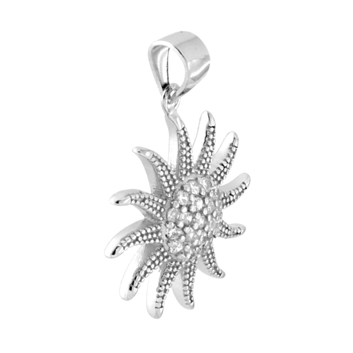 Ciondolo Sole con Zirconi Bianchi in ARGENTO 925 Galvanica Rodio