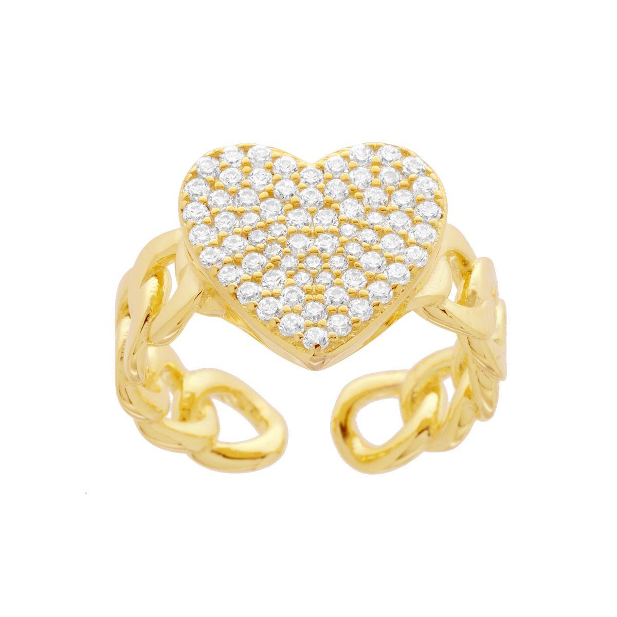 Anello a Fascia Grumetta con Cuore e Zirconi Bianchi in ARGENTO 925 Galvanica Oro