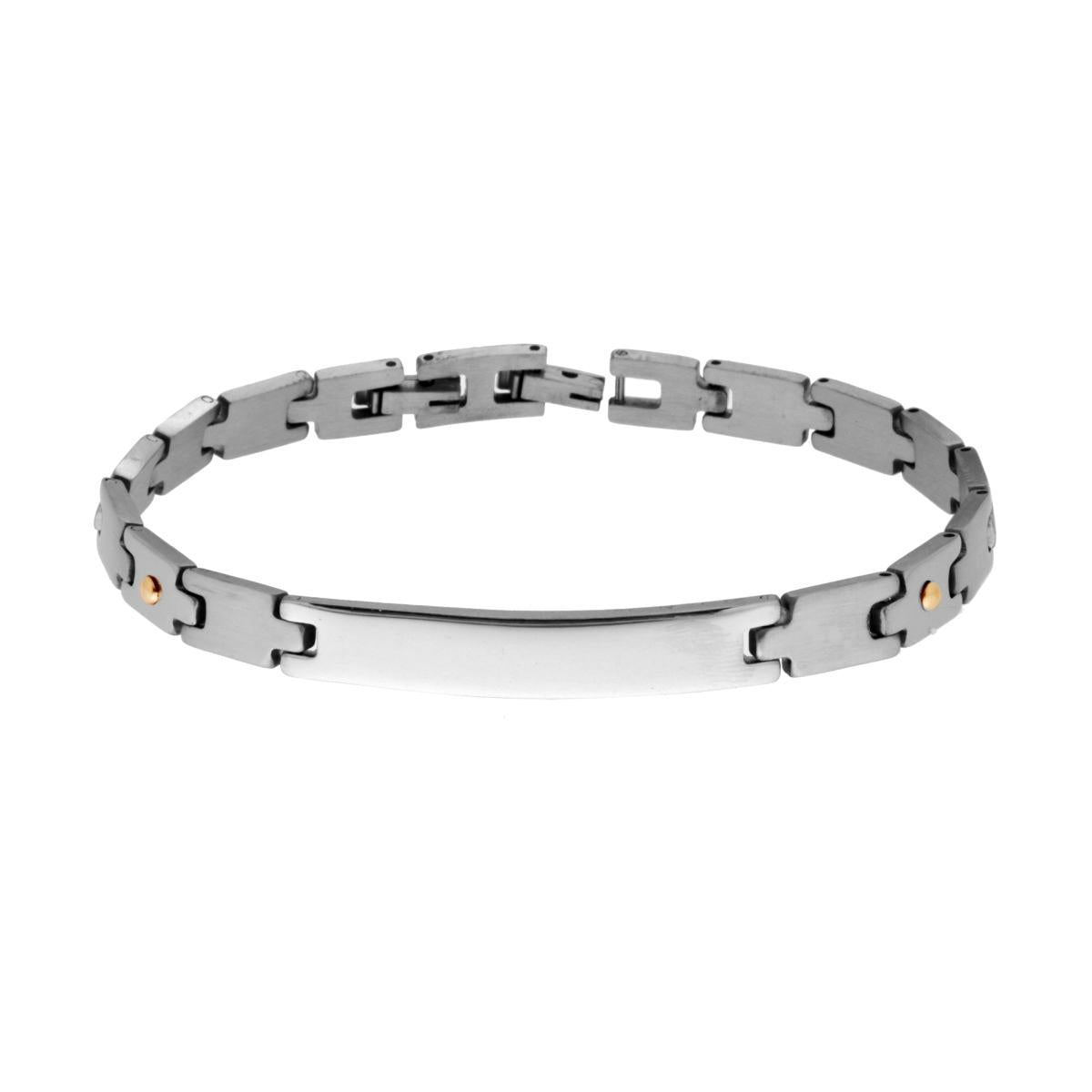 Bracciale Uomo Imperniato con Targa e con Punti colore Oro in ACCIAIO