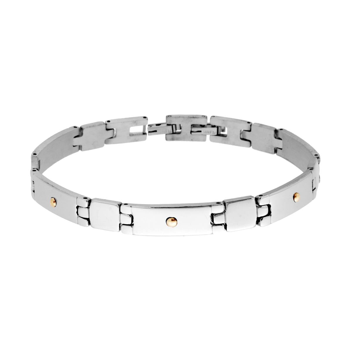 Bracciale Uomo Maglia Imperniata con Punti Oro in ACCIAIO