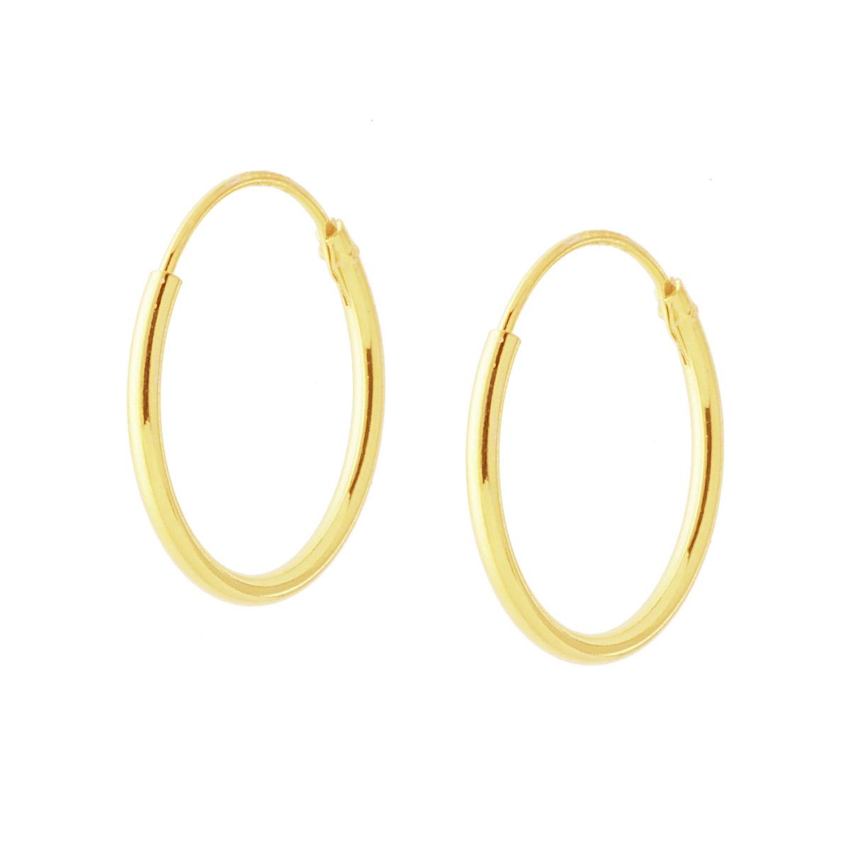 Orecchini Cerchio mm 16 con Canna tubolare liscia mm 1,2 in ARGENTO 925 Galvanica Oro