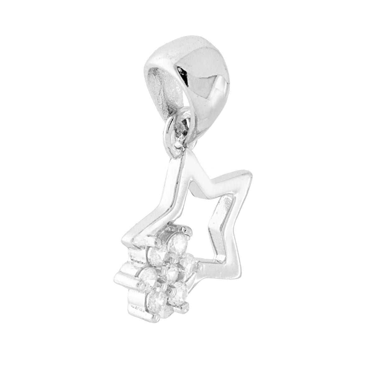 Ciondolo Stella Fiore con Zirconi Bianchi in ARGENTO 925 Galvanica Rodio