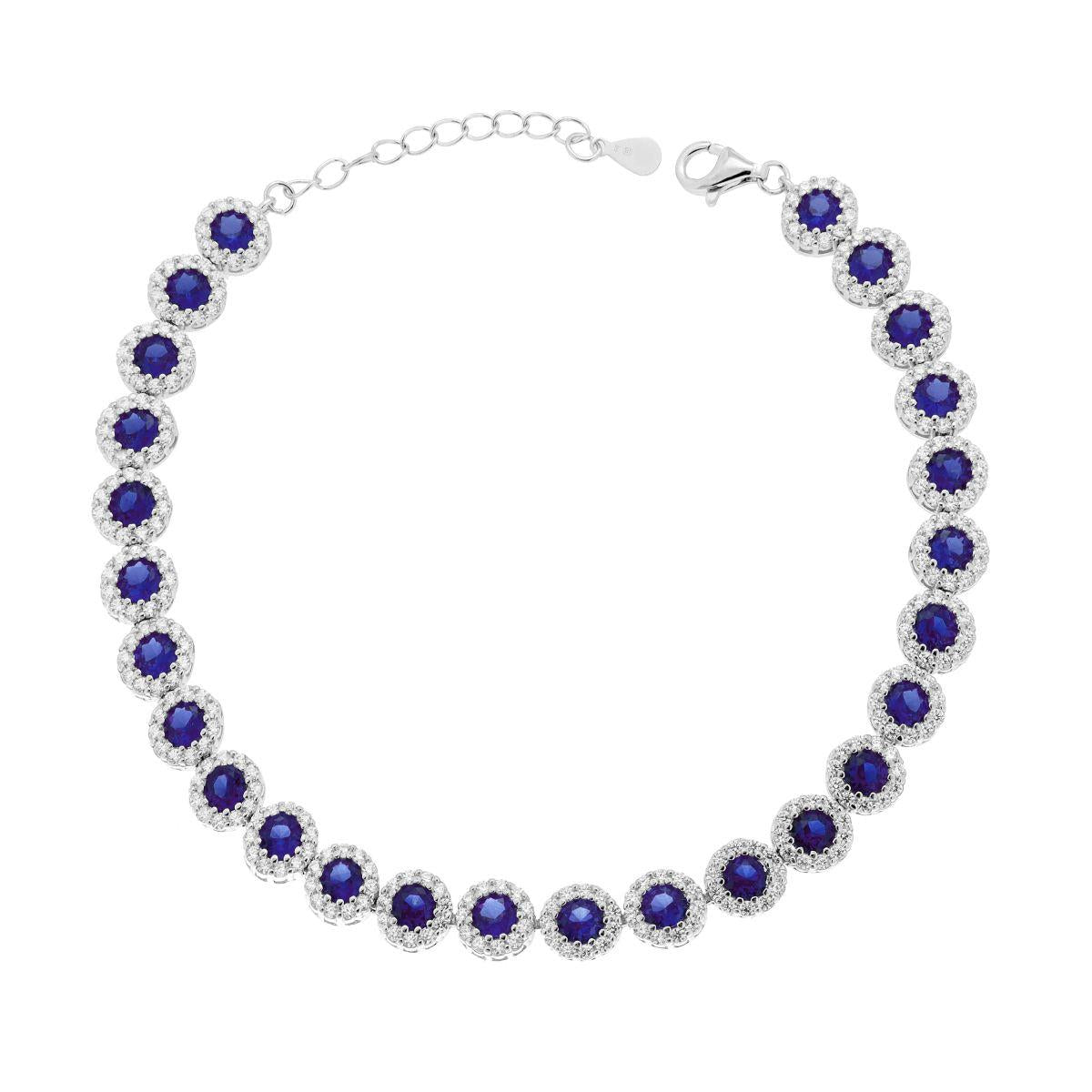 Bracciale Tennis Griffe cm 18+3 Fiore con Cubic Zirconia Blu Zaffiro contornato da Cubic Zirconia Bianchi in ARGENTO 925 Galvanica Rodio